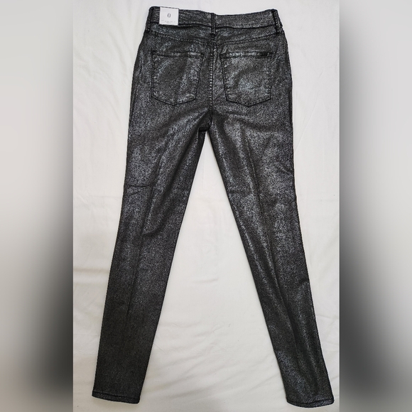White House Black Market Gunmetal Foil Skinny Shimmer Jeans Size 0 - Picture 5 of 8